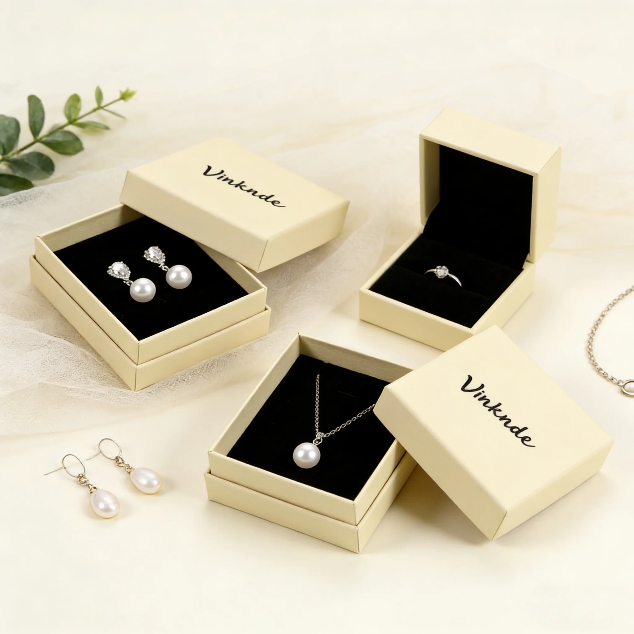 

100Pack Beautiful Pink Beige Jewelry Box Multi-Size Paper Holder for Necklace Earrings Rings Wedding Gift Packaging Custom Logo