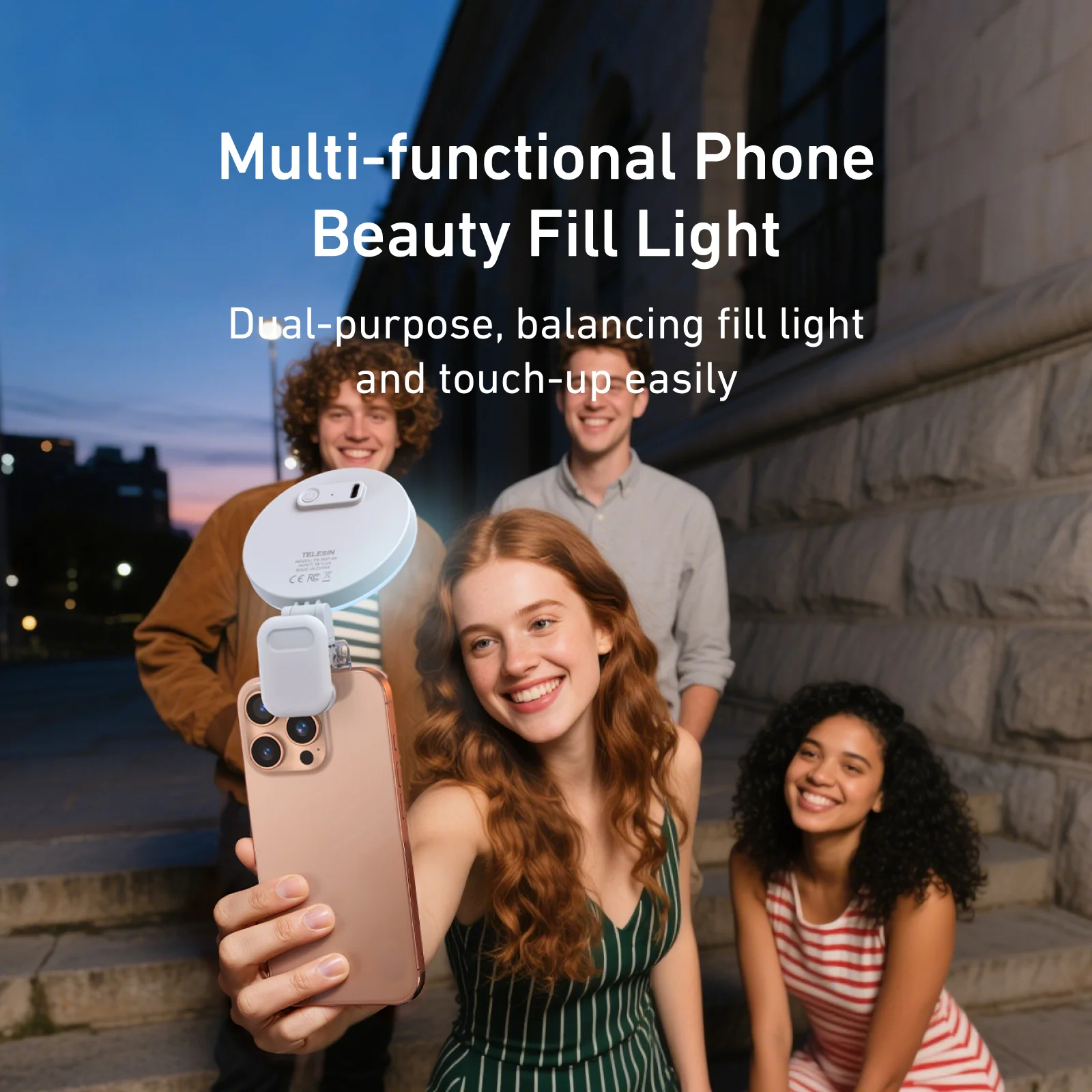 

TELESIN Selfie Phone Fill Light for iPhone 17 Pro Max 16 15 14 13 Android Samsung XIAOMI Multifunction Phone Clip Fill Light
