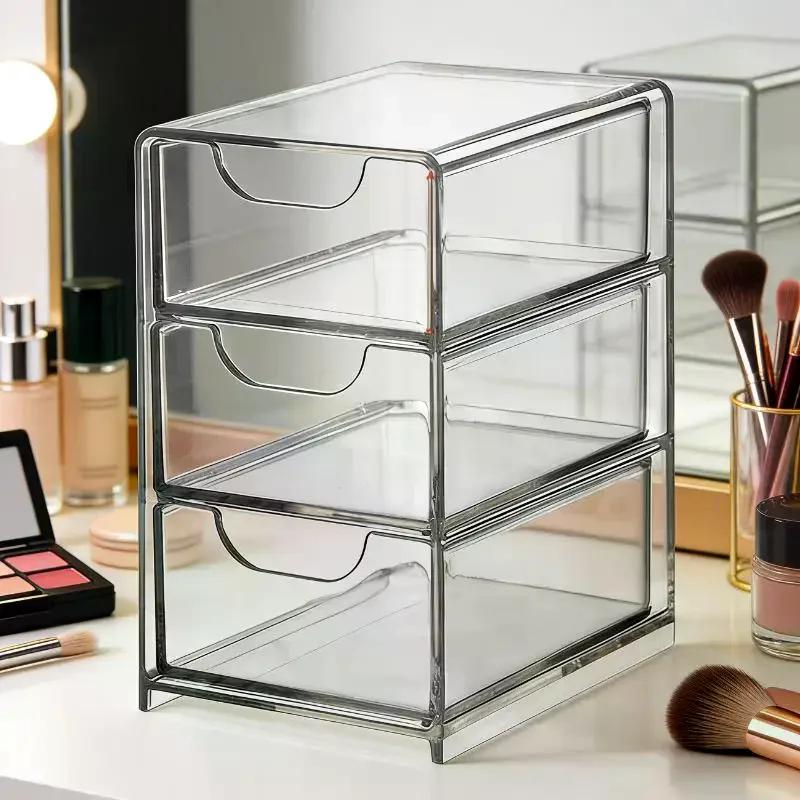 3-Tier Clear Acrylic Drawer Storage Box Transparent Desktop Organizer for Art Supplies Small Figurine Accessories