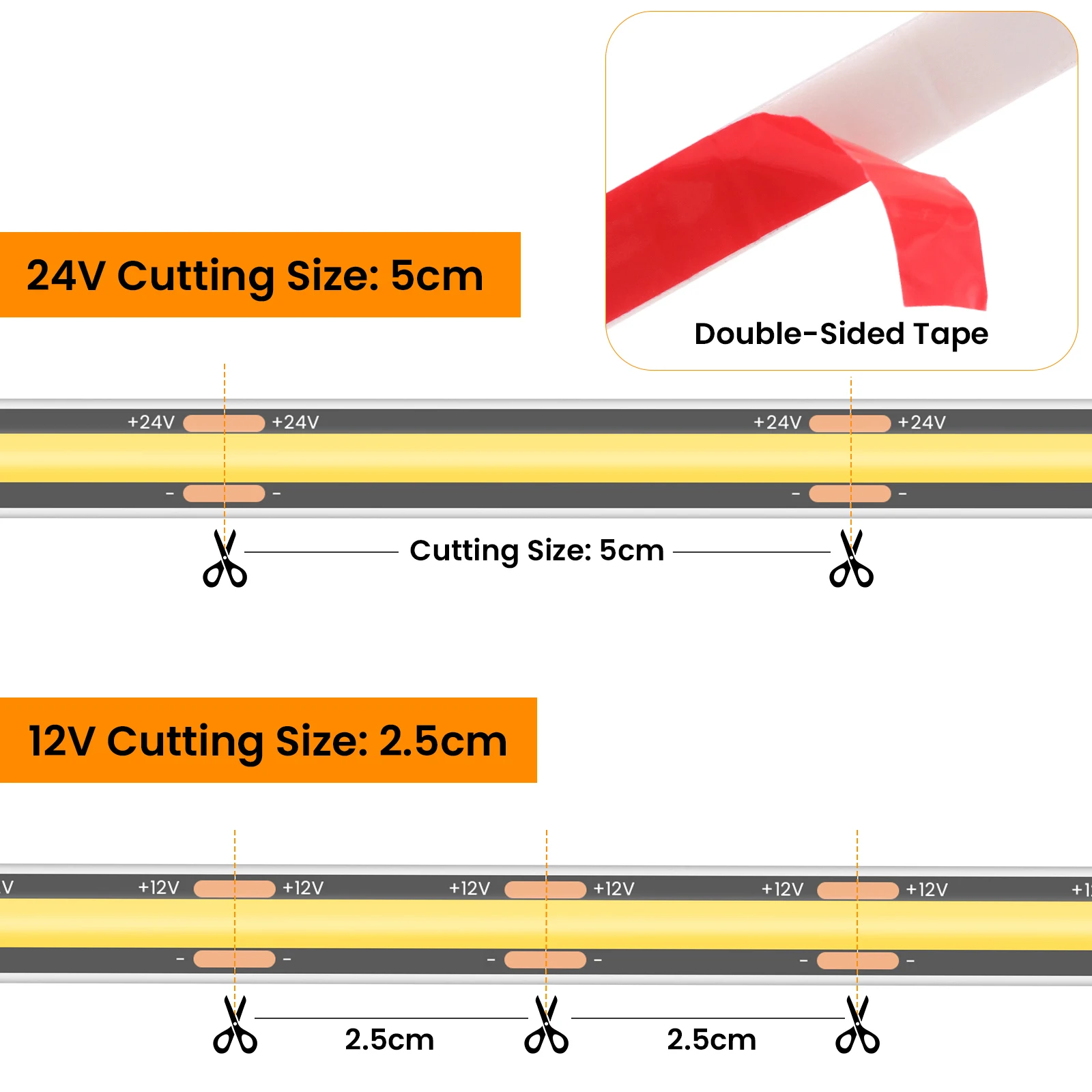 IP68 شريط ضوء COB مقاوم للماء بالكامل 12 فولت 24 فولت 3000 كيلو 4000 كيلو 6000 كيلو شريط مرن PCB أسود لتزيين حوض السباحة في الهواء الطلق والحديقة