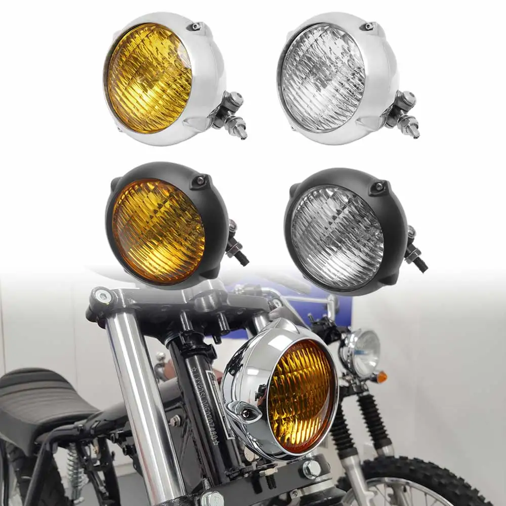 

Фара с корпусом из алюминиевого сплава и стеклянной линзой для Harley, Kawasaki, Honda, Yamaha, Suzuki, 4,5 дюйма, хром/черный