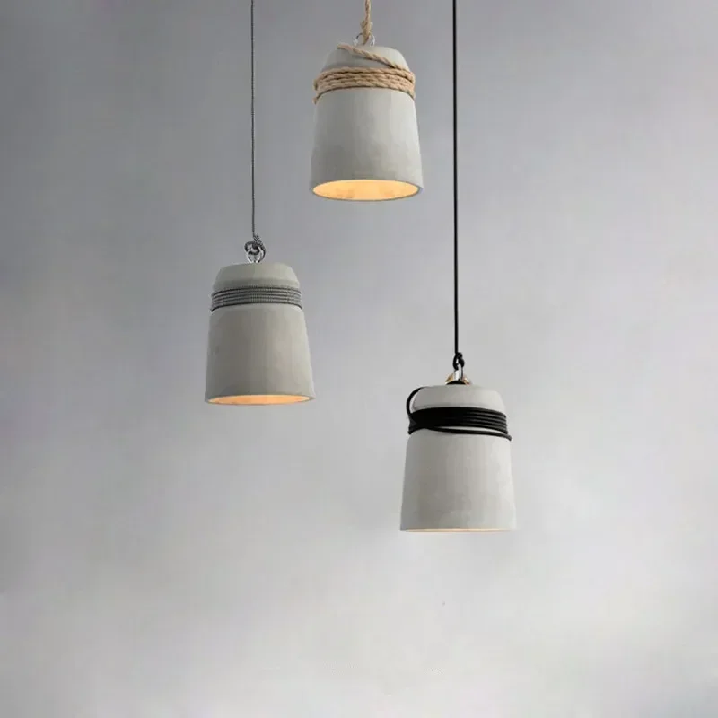 

Nordic Minimalist Hemp Rope Cement Cylindrical Pendant Light Dining Table Bedroom Study Dining Room Minimalist LED Hanging Lamp
