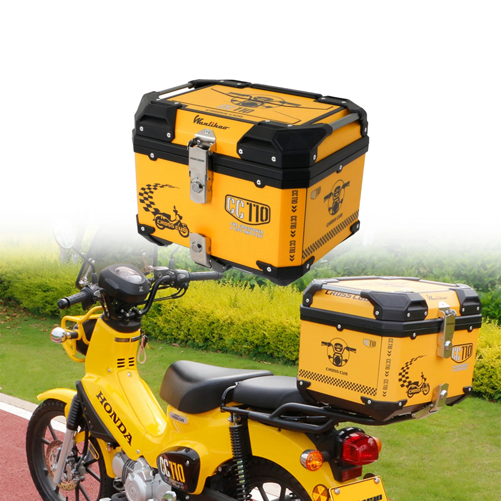 

45L Motorcycle Trunk Universal Top Case Moto Top Box Rear Luggage Storage Tool Cases Lock for Honda Cross Cub CC110