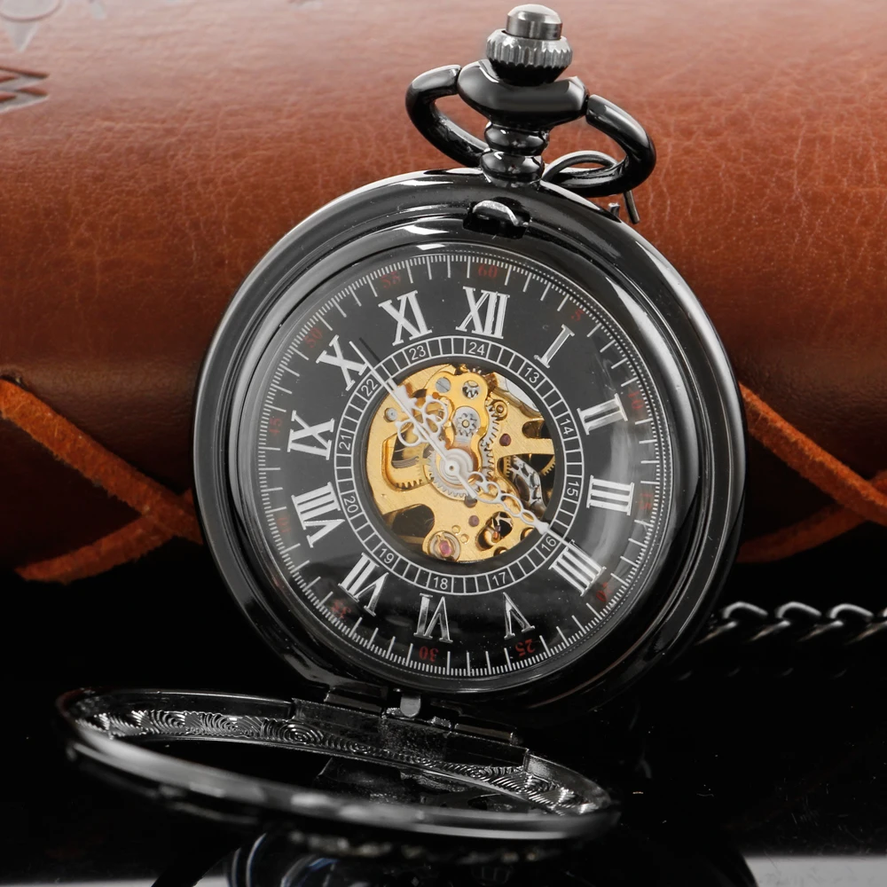 Black Western Legend Dragon Hollow Steampunk Mechanical Pocket Watch Retro Gentleman Analog Signal Clock Lady Jewelry Gift