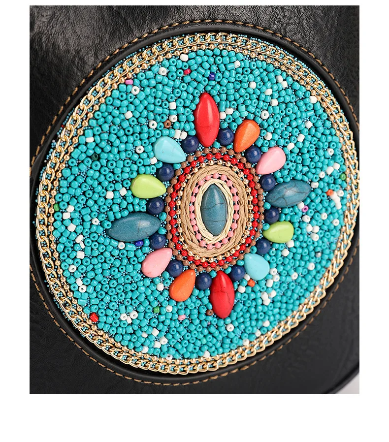 Sapphire Blue Turkish Eye Round Mandala Pattern Boho Washed PU Women Shoulder Bag Small Fashion Messenger Purse