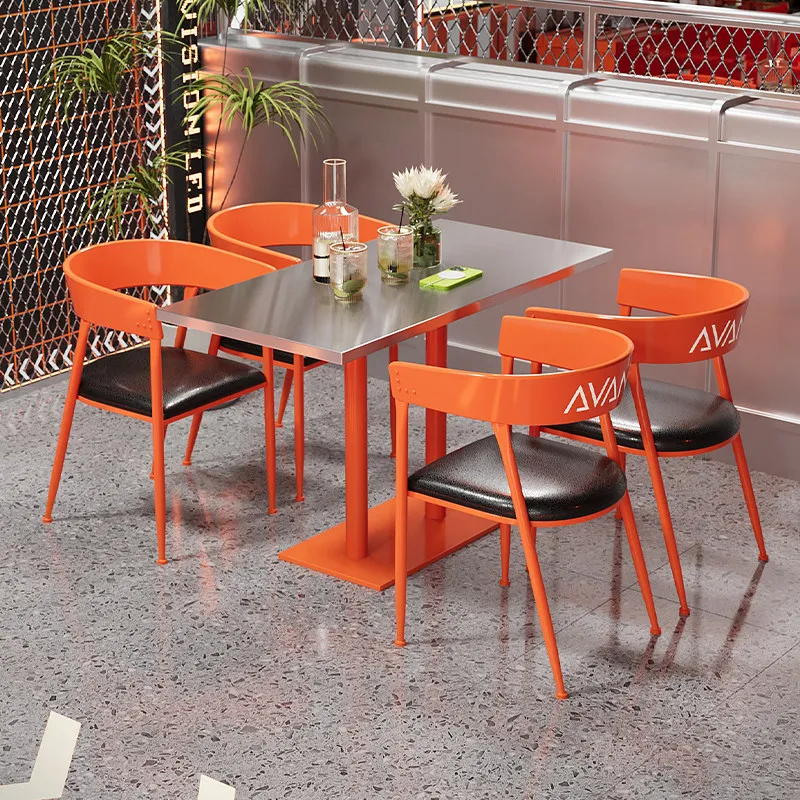 Stainless Steel Table Chair Combination Industrial Style Restaurant Furniture For Milk Tea Shop Western Restaurant Bar Music Bar