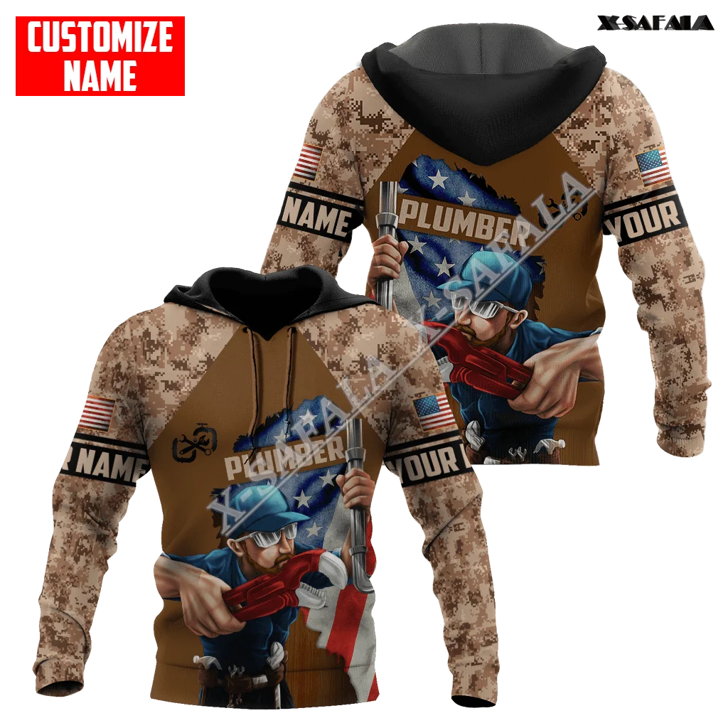 

American USA Plumber Flag Shirts Apparel 3D Full Print Zipper Hoodie Men Pullover Sweatshirt Hooded Jersey Tracksuits Outwear