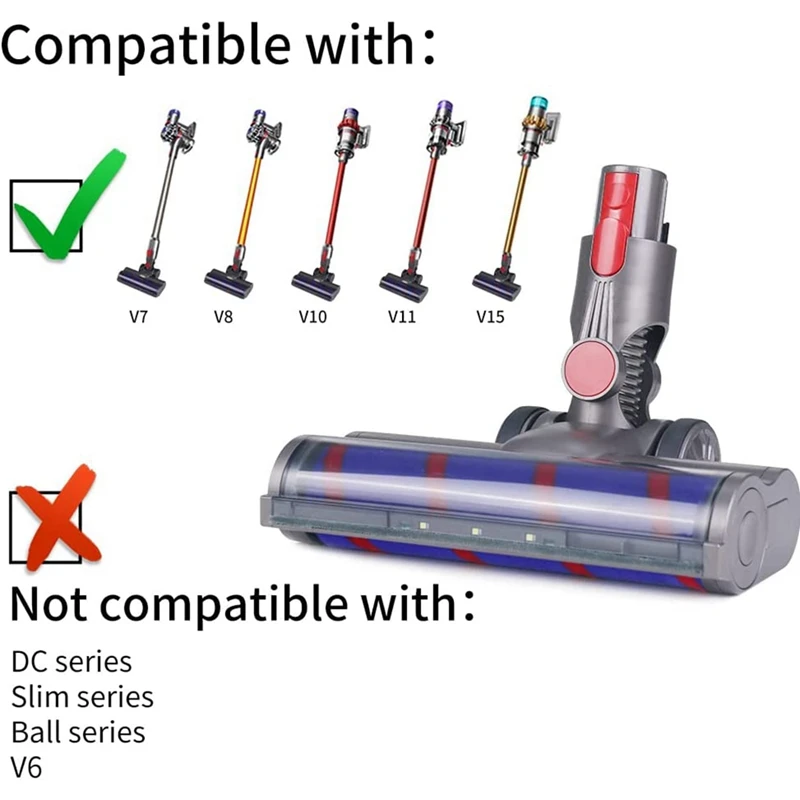 

For Dyson V7 V8 V10 V11 V15 Vacuum Cleaners With Replacement Soft Roller Brush Bar LED Headlights Floor Brush Attachment