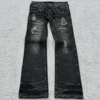 Pantalones vaqueros lavados Y2K para hombre y mujer, pantalones góticos Retro Micro acampanados de doble cintura con cordones, ropa de calle, pantalones con sentido de diseño de alta calidad