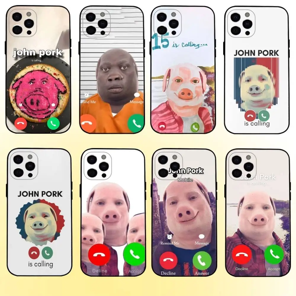 

John Pork is Calling Answer Call Phone Case For iPhone17,16,15,14,13,12,11 Plus,Pro Max Soft Black Cover