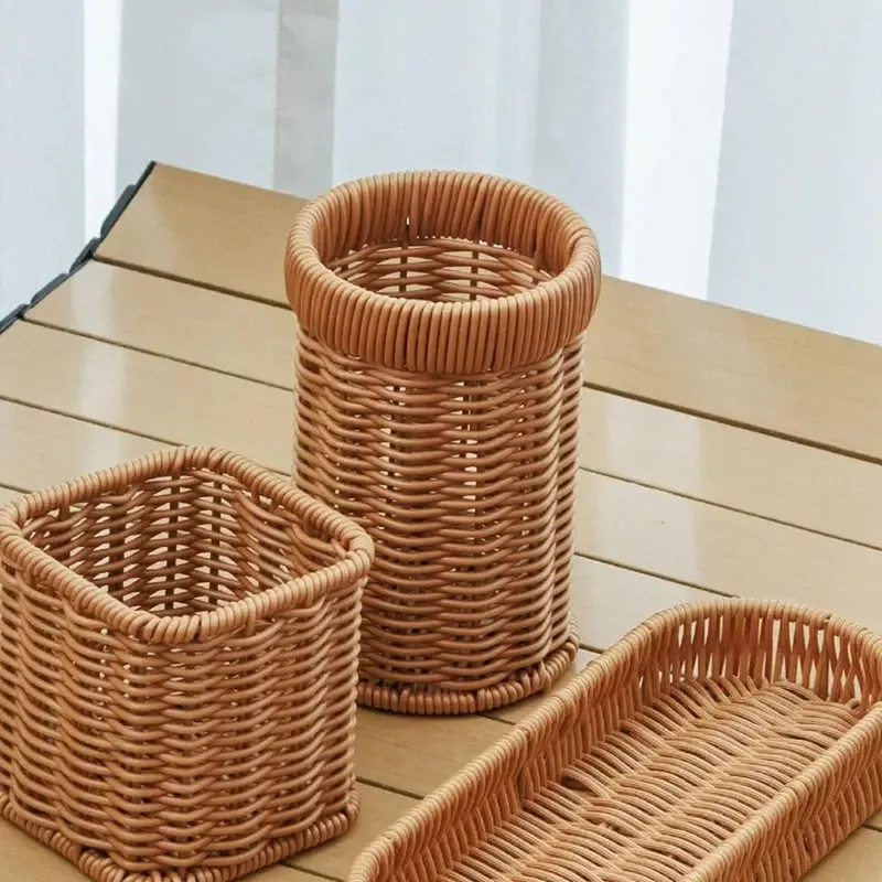 

TOPLIVING Hardness Rattan Wicker Woven Serving Baskets Household 7 Styles Drain Chopstick Fork Spoon Holder Handwoven Rattan Bas