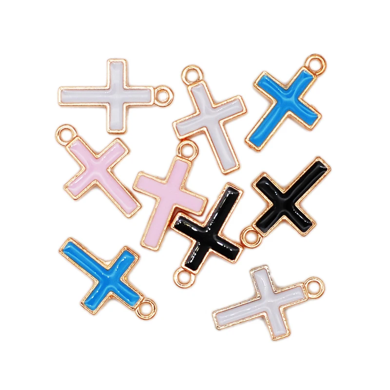 30pcs/lot Candy Color Cross Oil Drop Charms DIY Bracelet Necklace Making Pendant For DIY Handmade Jewelry