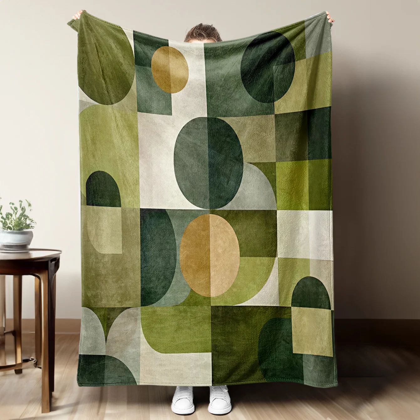 Large Abstract Geometric Throw Blanket Sofa Couch Cover Modern Boho Decor Cozy Earth Tone Fleece Throw for Home Decor
