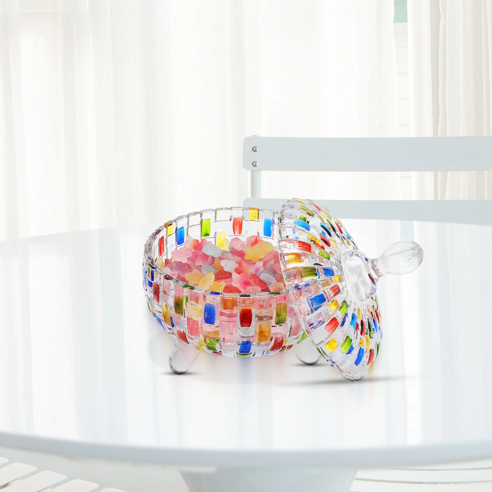 

Colorful Woven Glass Candy Jar Lid Striking Color Combination Clear View Contents Ideal Decorative Piece Home Kitchen