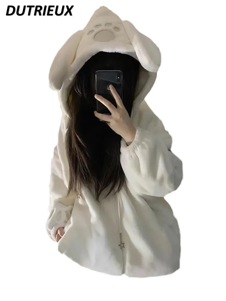 Veste à capuche en laine d'agneau pour femme, manteau ample et décontracté en velours épais, en coton, Version coréenne, nouvelle collection automne hiver