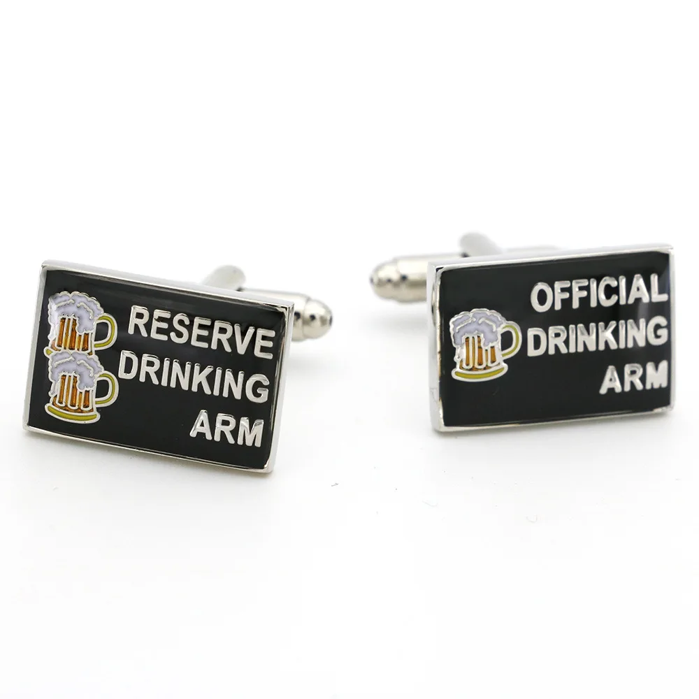 Fun Beer Slogan Cufflink  Enamel Beer Glass Patterned Cufflinks Business Suit Cuff Decoration Accessories Decoration