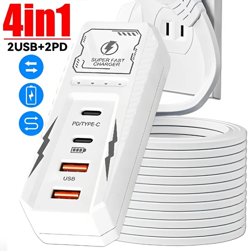 

4in1 USB Type C Power Socket Charger 4 Ports Multifunction Power Strip Charging Adapter US Plug for Samsung Huawei IPhone Xiaomi