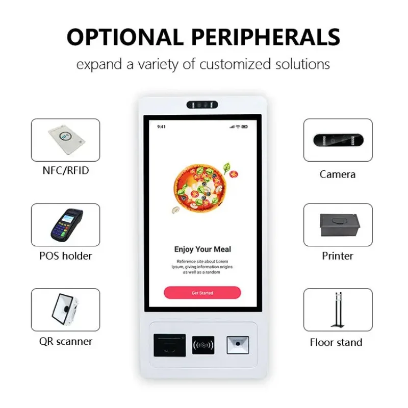 سعر المصنع 27 بوصة كشك الخدمة الذاتية للوحة اللمس بدون كاشفة مع الطابعة