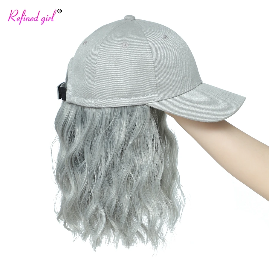 Bob Wig Baseball Cap with Short Wavy Hair Extension Attached for Women Adjustable White Black Synthetic Heat Resistant Fiber Wig