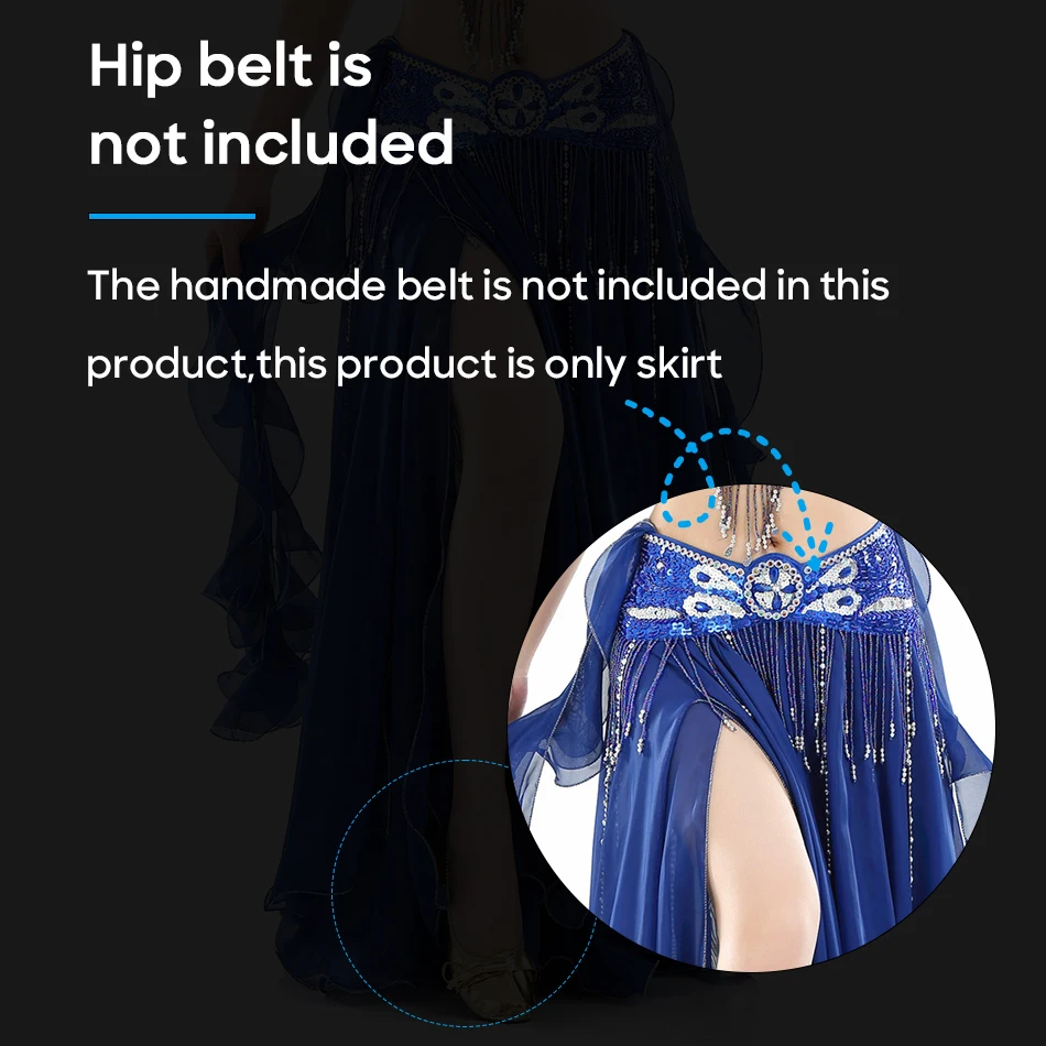 Belly Dance Skirt Chiffon Curled Leaf Double Slit Ear Skirt Gauze Skirt High Slit Skirt For Adult Women Performance Practice