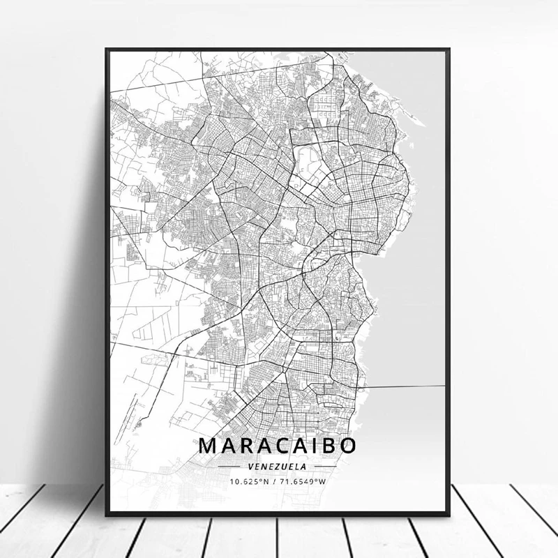 GX1414 Black and White Caracas Maracaibo Travel Map City Poster Prints Canvas Painting Wall Art Picture Living Room Home Decor