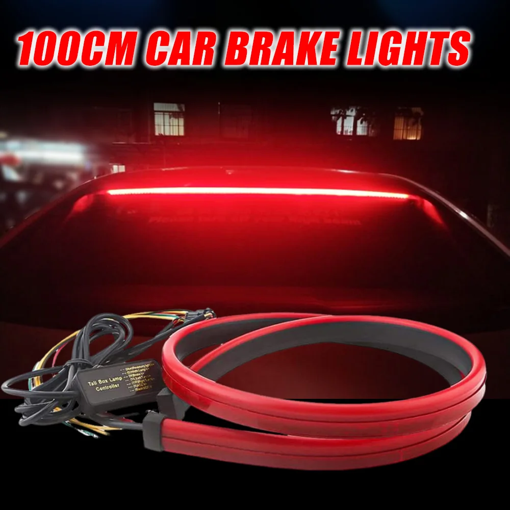100cm  Car Third Brake Light Bar Multiple/Single Modes Flexible Additional Stop Warning Lamps Rear Light Strip for Truck Trailer