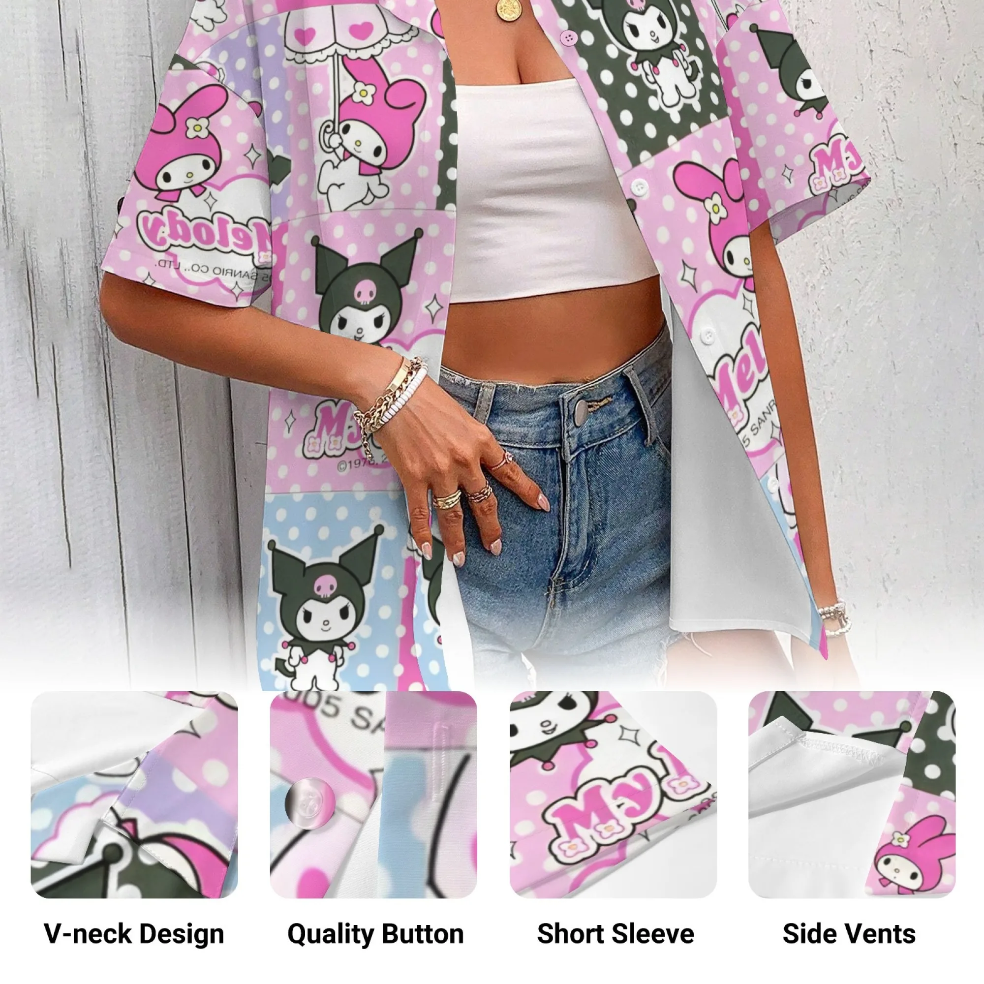 쿠로미 셔츠 전송 여성 의류 쿠로미 셔츠 남아용 티셔츠 여성용 한국 리뷰 많은 옷 오버사이즈 티셔츠 Y2