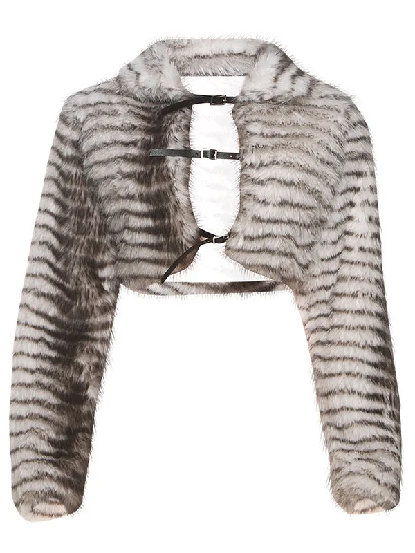 مثير adient الجلود الفراء طويل Sve الزخرفية المعادن الأزرق المفتوحة سترة ort معطف المرأة Faion مخطط سليم صالح سستة