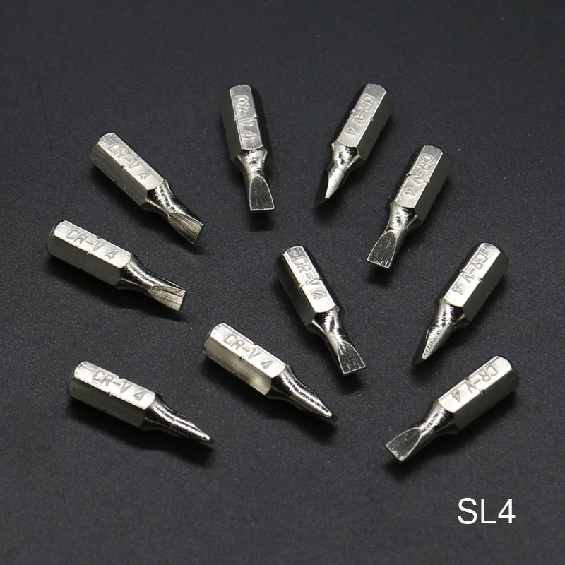 10pcs 1/4 6.35mm Hex Shank 25mm Slotted Electroplating Silver Surface SL4 SL5 SL5.5 SL6 SL7 Screwdriver Bit Set for Hand Tools