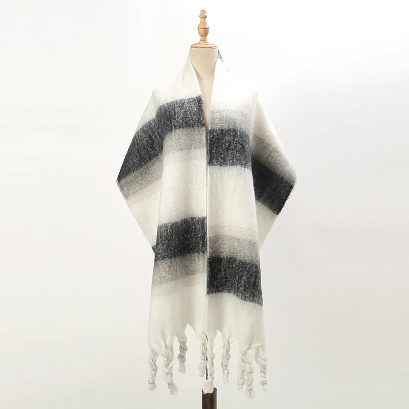 Donne inverno Tassles Stripe Blended Cashmere sciarpa scialle moda lungo Big Size Wrap signore Outdoor Pashmina sciarpe 200*46cm