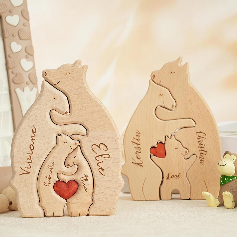 

Personalized Wooden Bear Family Puzzle Engraved Family Name Puzzle Parents Baby Names Family Home Decoration Baby Shower Gift
