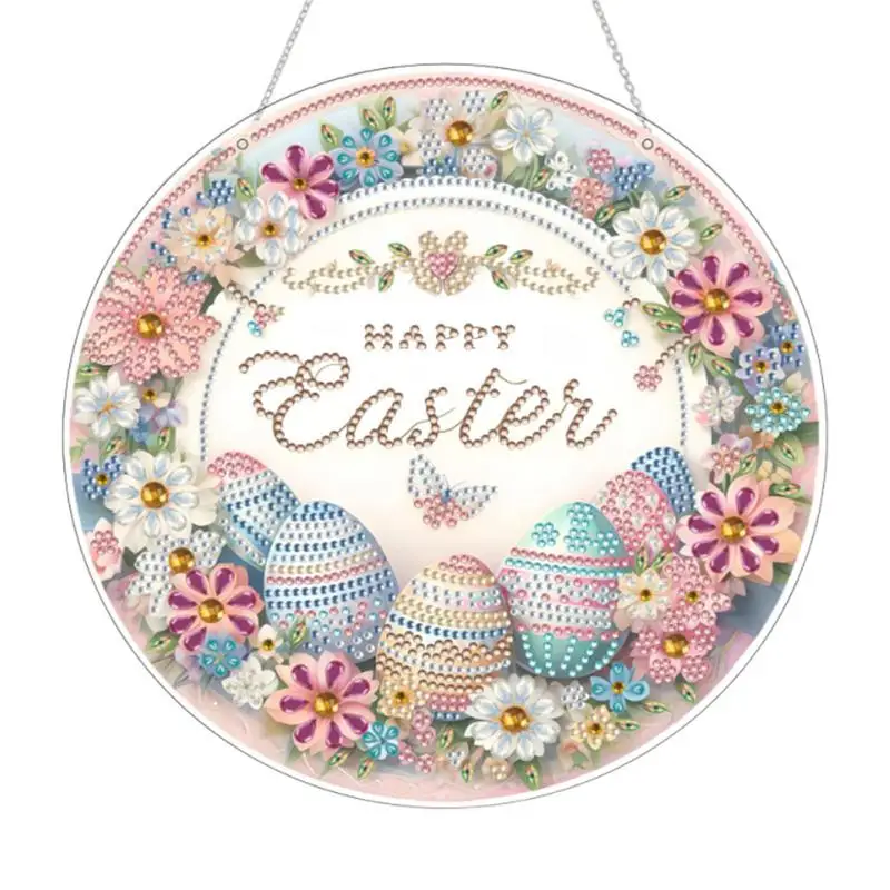 

Easter Egg Crystal Art Kit Crystal Pendants Rhinestones Ornament Happy Easter Egg Flower Ornament Sign For Spring Easter Wall