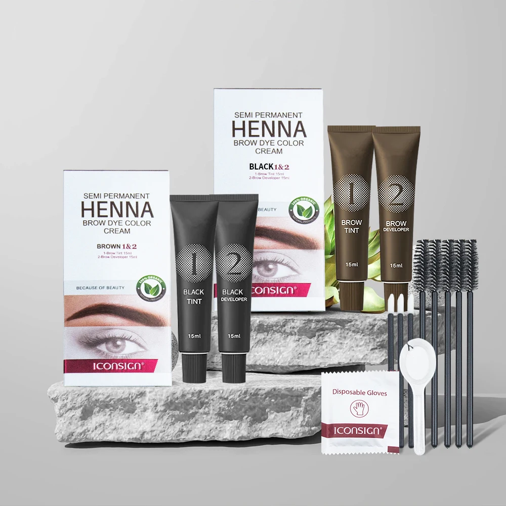 ICONSIGN Eyebrow Tint Professional Henna Eyelash Eyebrow Dye Tint Semi-Permanent Lash Brow Tinting Kit Brown Eyebrows Dye Makeup