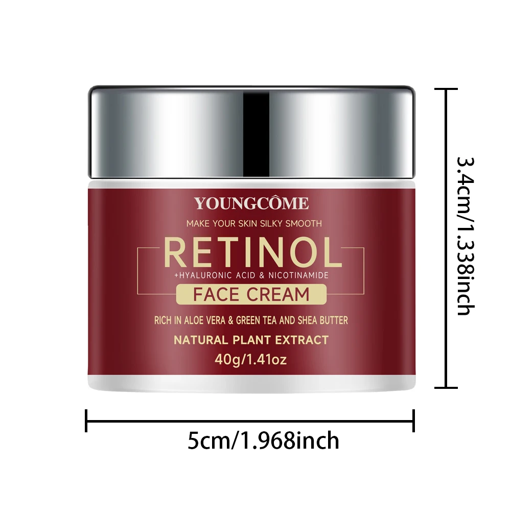 "YOUNGCOME Retinol + حمض الهيالورونيك + عينة كريم الألوة - مرطب 3 في 1 مضاد للشيخوخة 40 جرام"