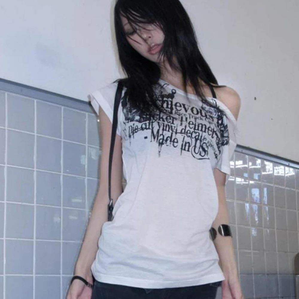Karrram Japanese Y2K Letter Print T-Shirt Trashy 2000S Style Tattoo T Shirt Vintage Harajuku Short Sleeve Sheer Tops 2025 Goth