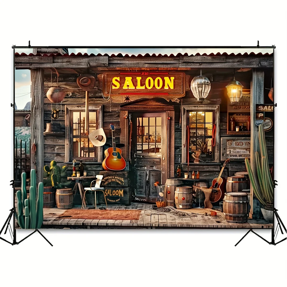Western Bar Polyester Background for Photography - Versatile retro Cowboy Ranch themed studio background for general use