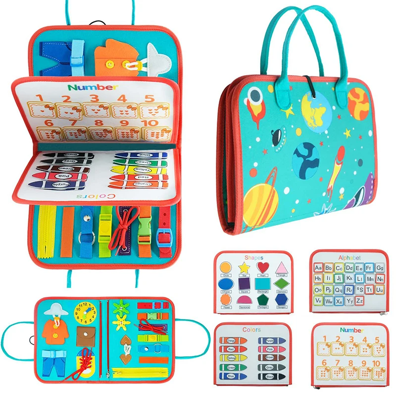 

Montessori Toddler Busy Board Educational Activity for Basic Dress Motor Skills Baby Learning Toys for Travel Boys Girls Handbag