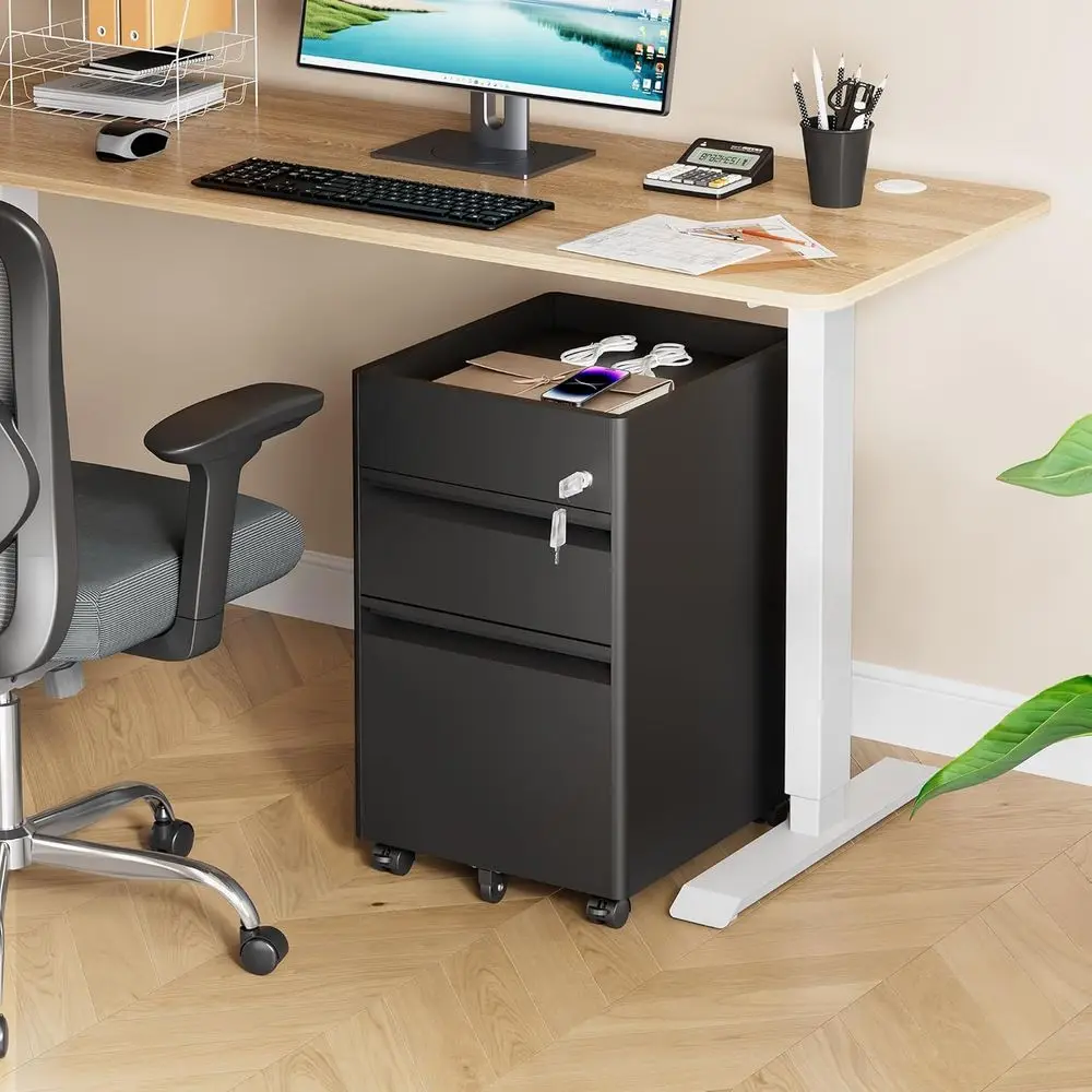 Metal ile Cabinet with Lock, 2 Der Under Desk iling Cabinet with Wheels, Locking ile Cabinet or Letter/Legal/A4 Size, Black