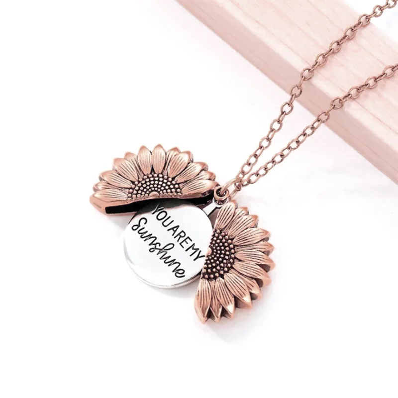 Sunflower Necklaces For Women Stainless Steel Open Locket You are My Sunshine Sunflower Necklace Birthday Party Jewelry Gift BFF