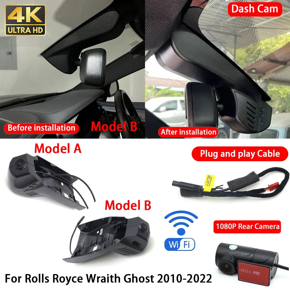 Cámara para Auto 4K con Wifi, Plug & Play, Grabación en Bucle, para Rolls Royce Wraith Ghost 2010-2022, Grabación Delantera y Trasera