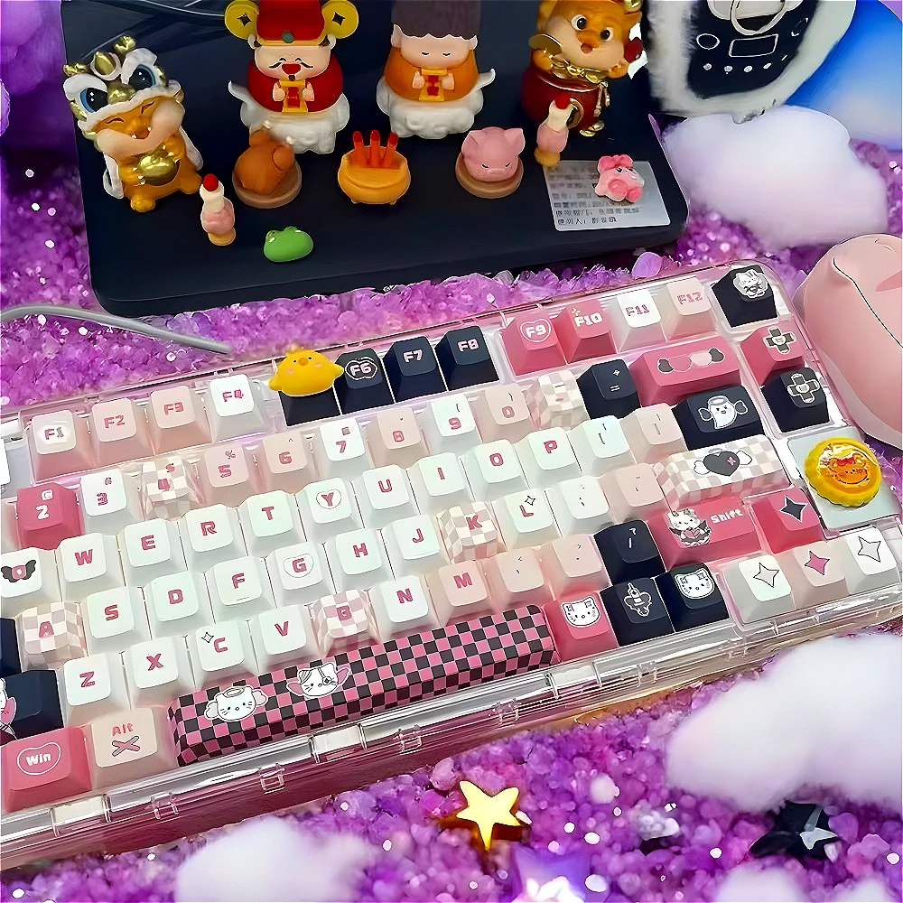 

Cherry/MOA pink, keycaps, engraved PBT small full set, kitten, mechanical keyboard keycaps for MX switch games