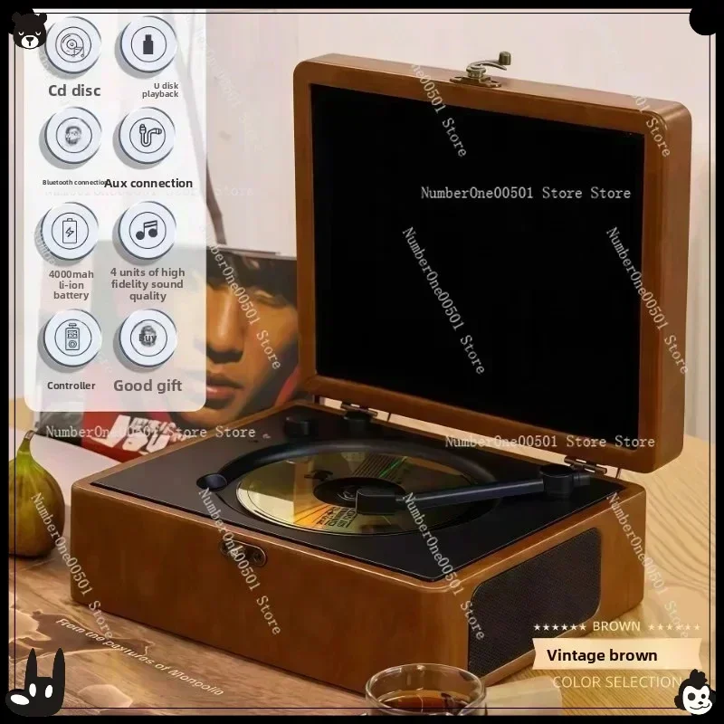 

Retro CD Player Portable Wireless Bluetooth Record Audio Player All-in-One