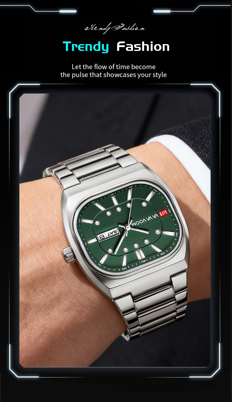 Herren-Quarzuhr mit Edelstahlarmband, 40mm Rechteckiges Zifferblatt, 3 Bar Wasserdicht, Modischer Business-Stil, Tägliche Casual-Uhr, Relogios – Detail 4