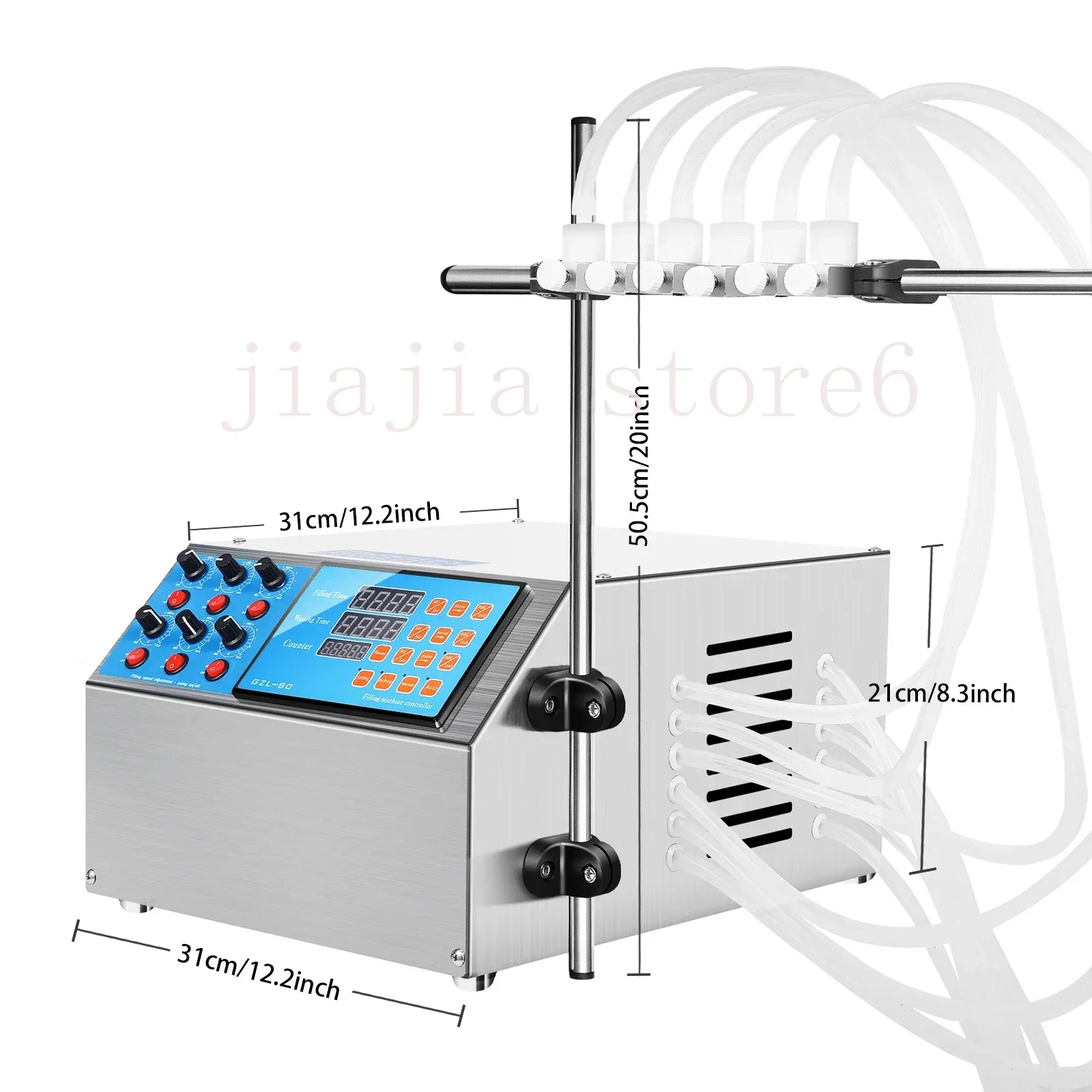 6-Head Liquid Filling Machine Semi-Automatic 5L Bottle Filler Digital Pump LCD Stainless Steel