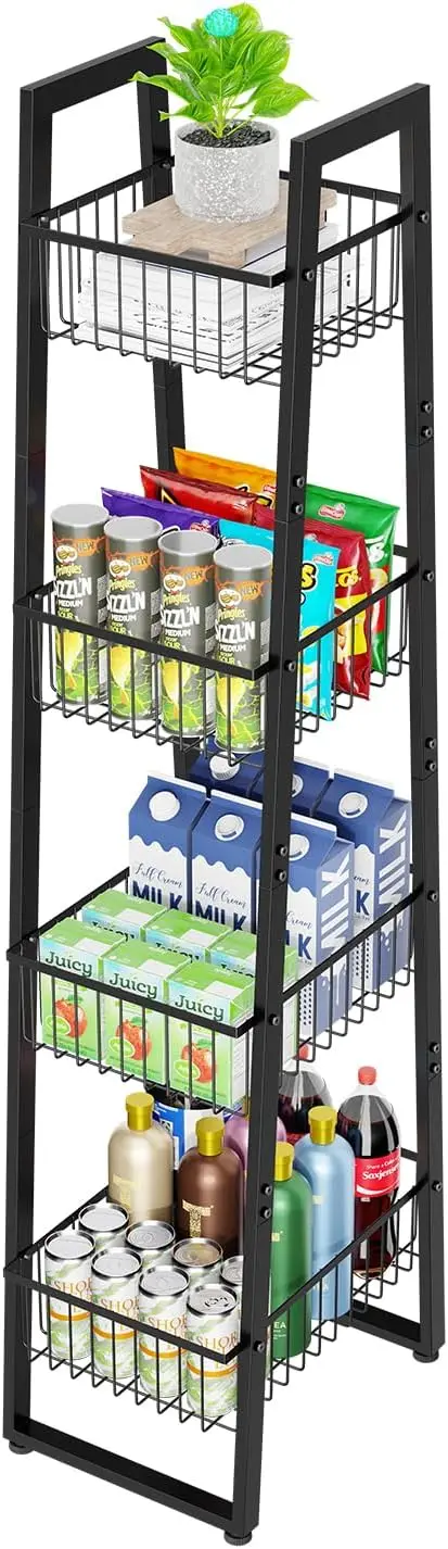 

4-Tier Wire Market Basket Stand for Fruits, Vegetables, and Kitchen Storage, Black