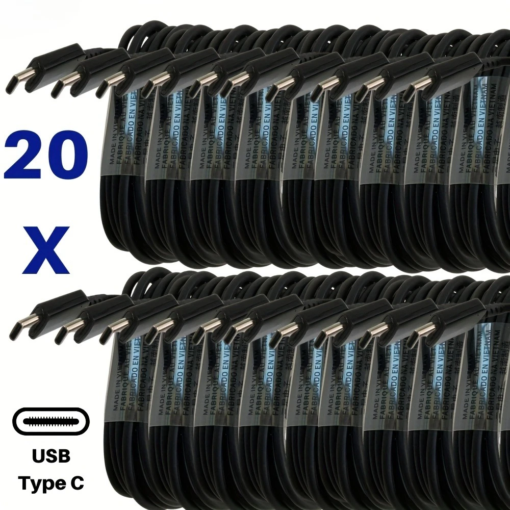 

20 шт. кабелей USB Type-C для зарядки, 1,2 м, быстрый зарядный шнур для Samsung S9 Note10, зарядное устройство для телефона, компактный дизайн, прочный кабель