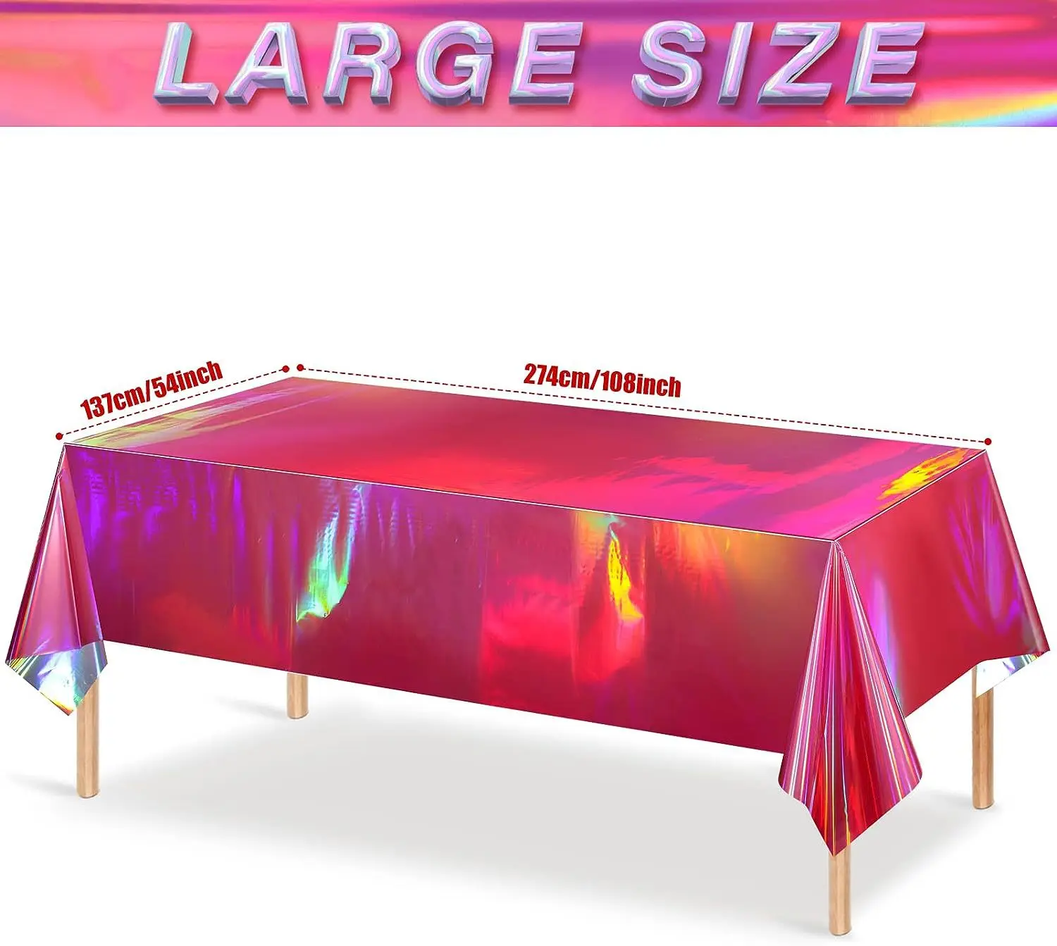 Hot Pink Iridescence Plastic Tablecloth Shiny Foil Metallic Laser Rainbow Rectangle Table Cover for Birthday Wedding Party Decor