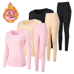 2-piece Autumn And Winter Women's Solid Color Round Neck Thermal Underwear Set For Teenagers Casual And Comfortable Sleepwear