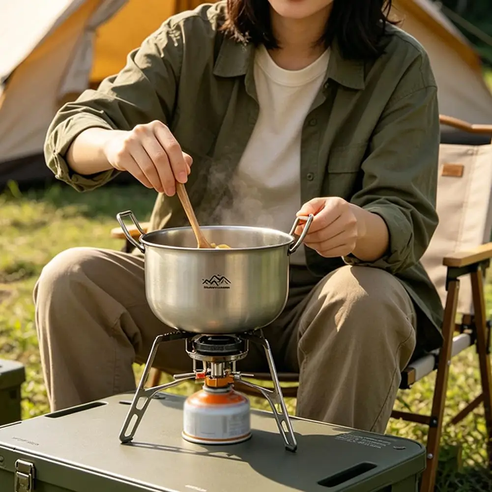 Titanium Purified Folding Camping Pot 304 Stainless Steel Antibacterial Outdoor Cookware for Noodles Hot Pot Soup