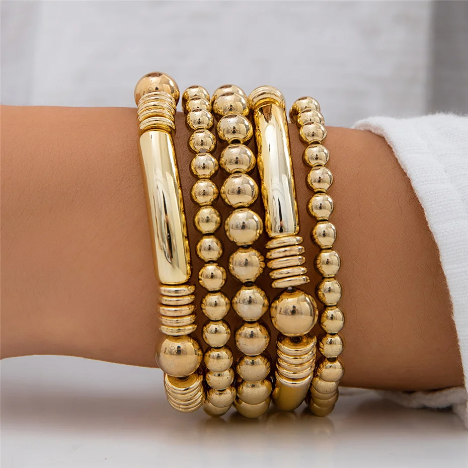 Übertriebene Punk Big Ball Chain Armbänder Frauen Vintage Chunky Runde Perlen Elastische Armreif Grunge Paar Schmuck Steampunk Männer – Detail 6